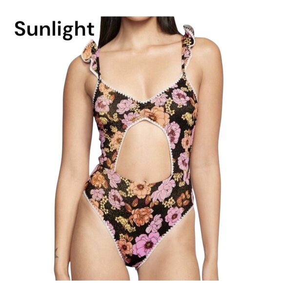 Victorias Secret Women SZ L Boho Floral Cutout Monokini Swimsuit Ruffled Straps - Picture 1 of 15